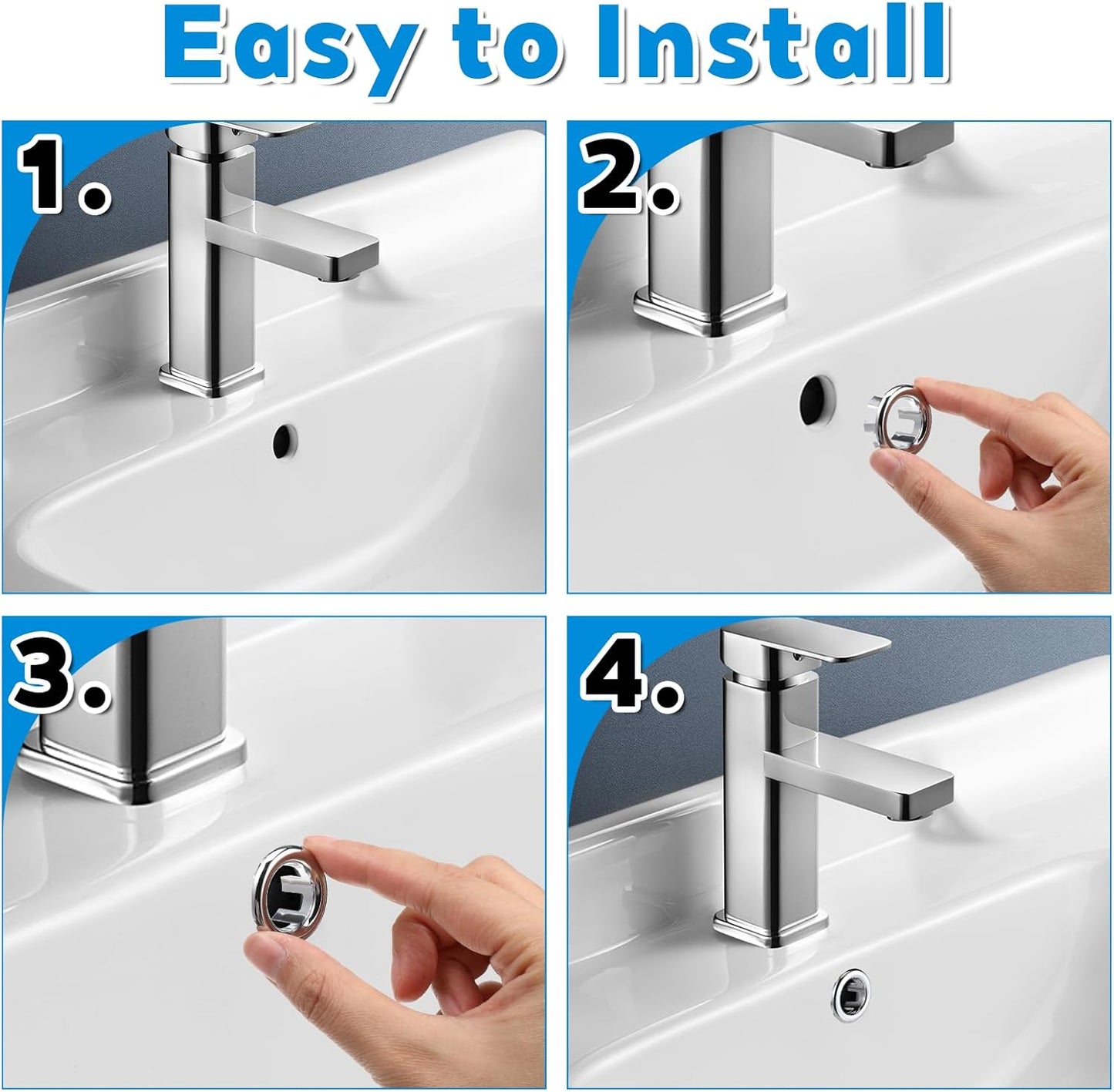 Sink Overflow Ring, 2 Pack Universal Bathroom Kitchen Sink Hole Trim Chrome Drain Cover, Overflow Trim Ring V1258-DP02-A-2466