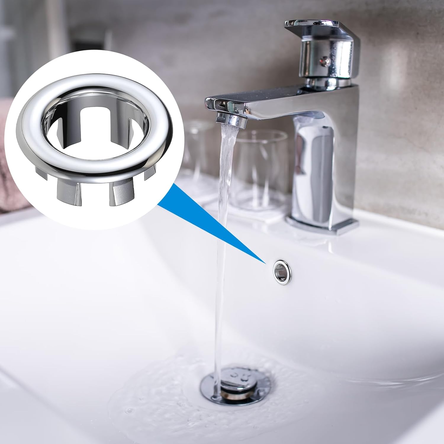 Sink Overflow Ring, 2 Pack Universal Bathroom Kitchen Sink Hole Trim Chrome Drain Cover, Overflow Trim Ring V1258-DP02-A-2466