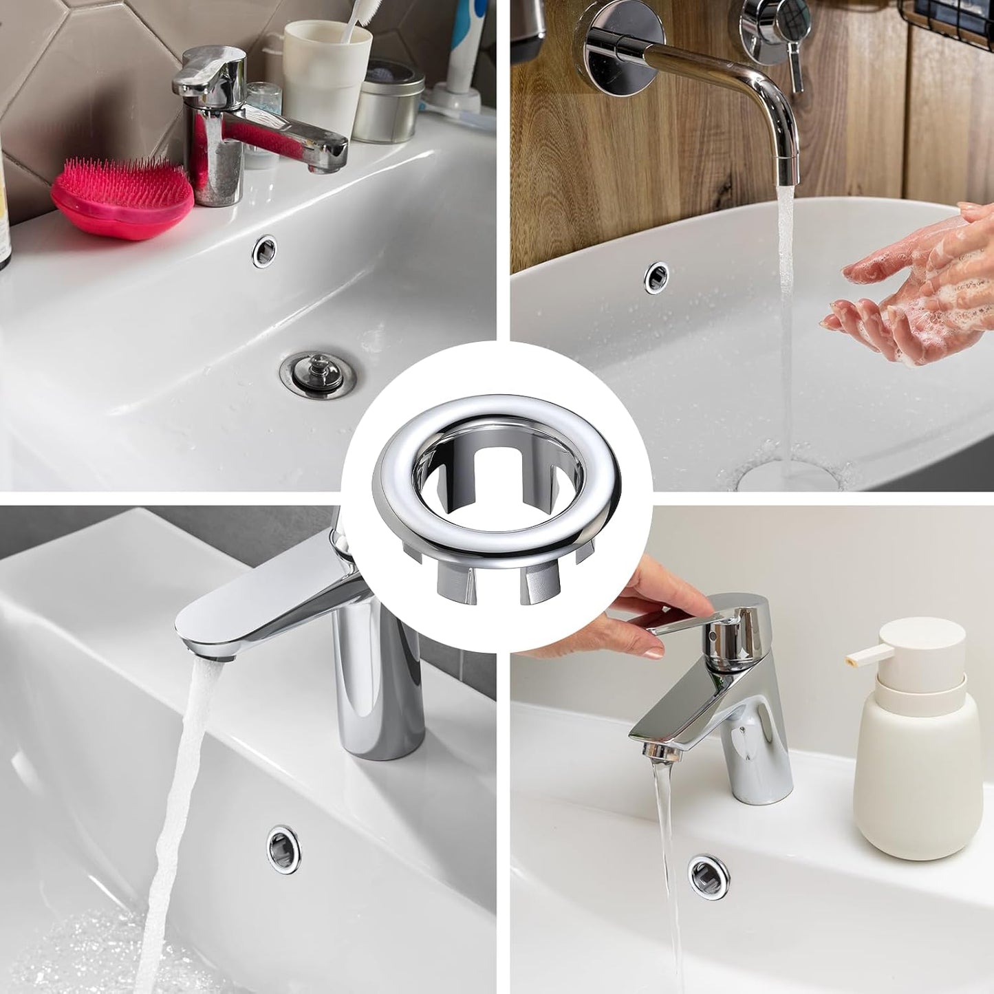 Sink Overflow Ring, 2 Pack Universal Bathroom Kitchen Sink Hole Trim Chrome Drain Cover, Overflow Trim Ring V1258-DP02-A-2466