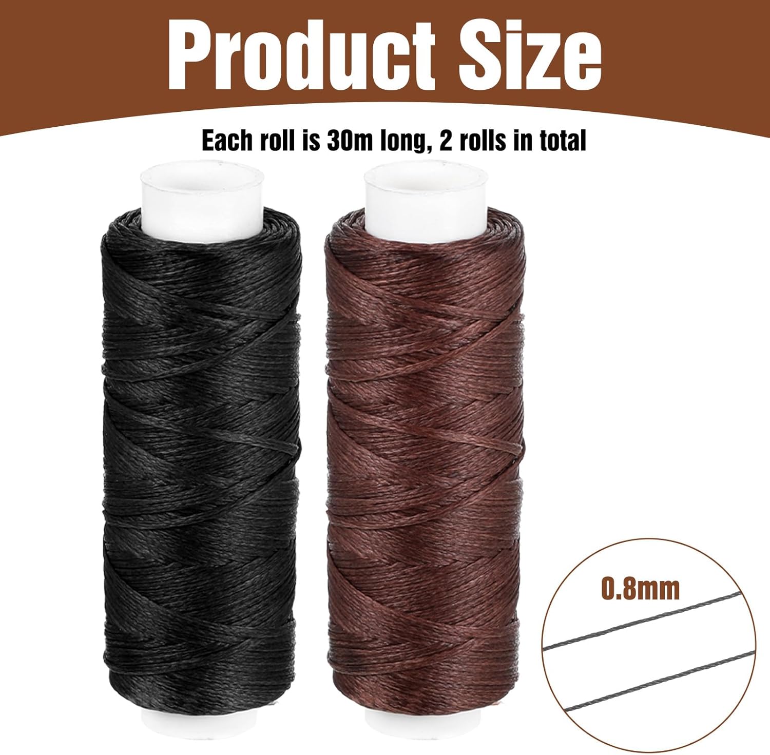 32.8 Yards Waxed Thread, 0.8 mm Leather Thread for Hand Sewing, 2 Colors Heavy Duty Upholstery Threads Thick V1258-DP02-A-2468