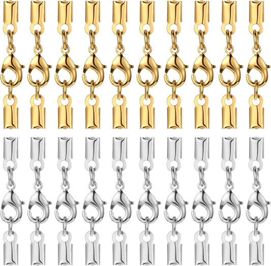20 Pieces Fold Over Cord Ends Cord Crimp Tips, Copper Jewelry Connector Clasp Caps for Leather Cords, Ribbon, V1258-DP02-A-2473