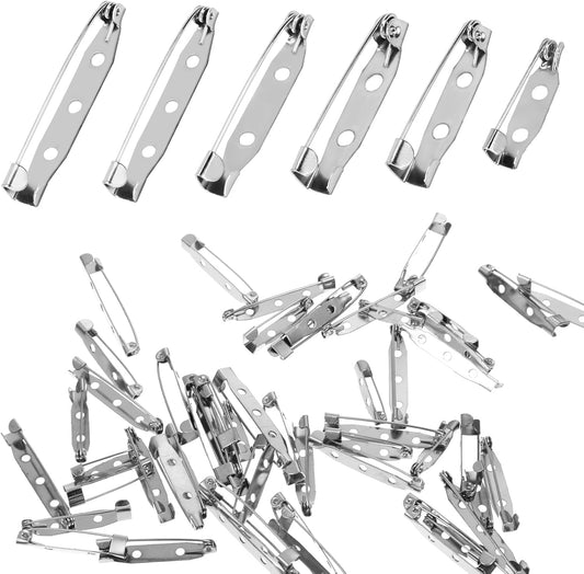 60 Pcs Brooch Pin Backs, 6 Sizes Metal Flat Back Safety Pins, Bar Pin Backings with Secure Locking Clasp for V1258-DP02-A-2475