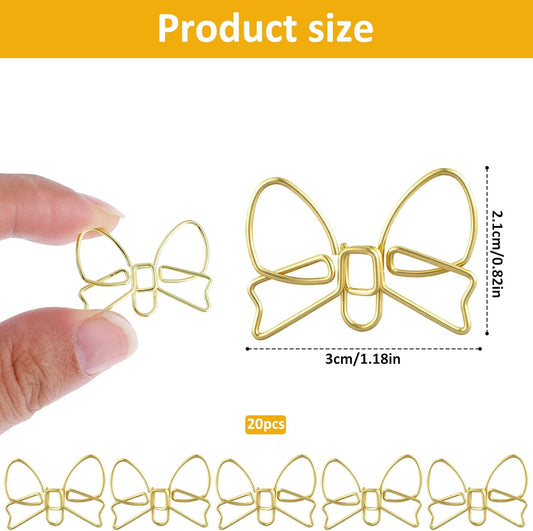 20 Pcs Mini Bow Shape Paper Clips, Gold Paperclips Cute Paper Clips Decorative Bowknot Paperclips Metal V1258-DP02-A-2476