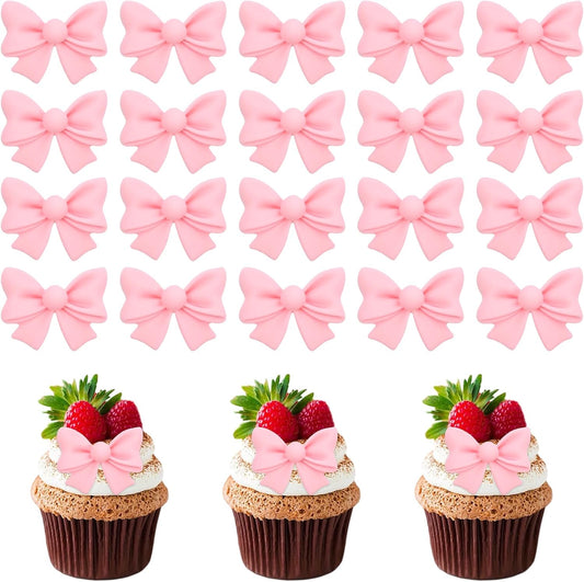 20 Pcs Pink Bow Cupcake Decorations, Resin Bowknot Cake Toppers Birthday Engagement Theme Party Decoration V1258-DP02-A-2477