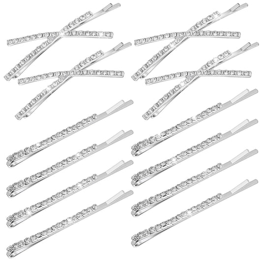 12 Pieces Rhinestone Bobby Pins for Women, Decorative Silver Hair Clips Crystal Shiny X Shaped Barrettes V1258-DP02-A-2482