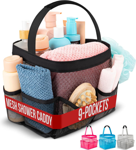 Shower Caddy Mesh - 9 Pocket Portable Bathroom Organizer Tote for Travel, Gym & Dorm - Collapsible Small V1258-DP02-A-2485