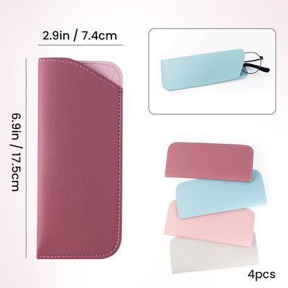 4 Pack Soft Leather Glasses Case 7x3 Inch Eyeglasses Pouch Portable PU Leather Glasses Pouch V1258-DP02-A-264