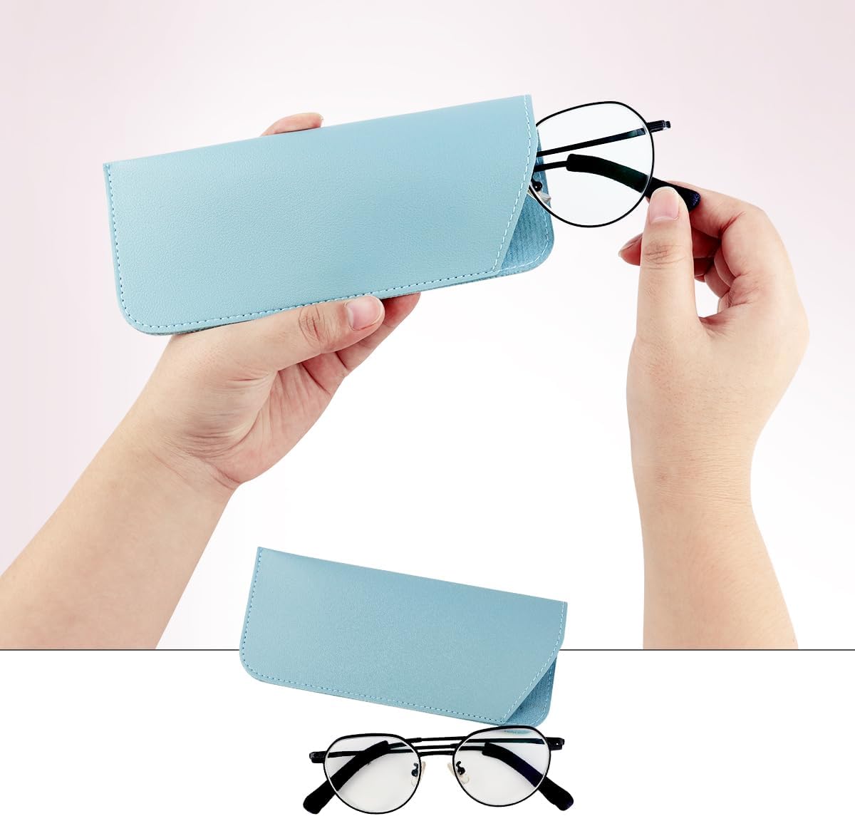4 Pack Soft Leather Glasses Case 7x3 Inch Eyeglasses Pouch Portable PU Leather Glasses Pouch V1258-DP02-A-264