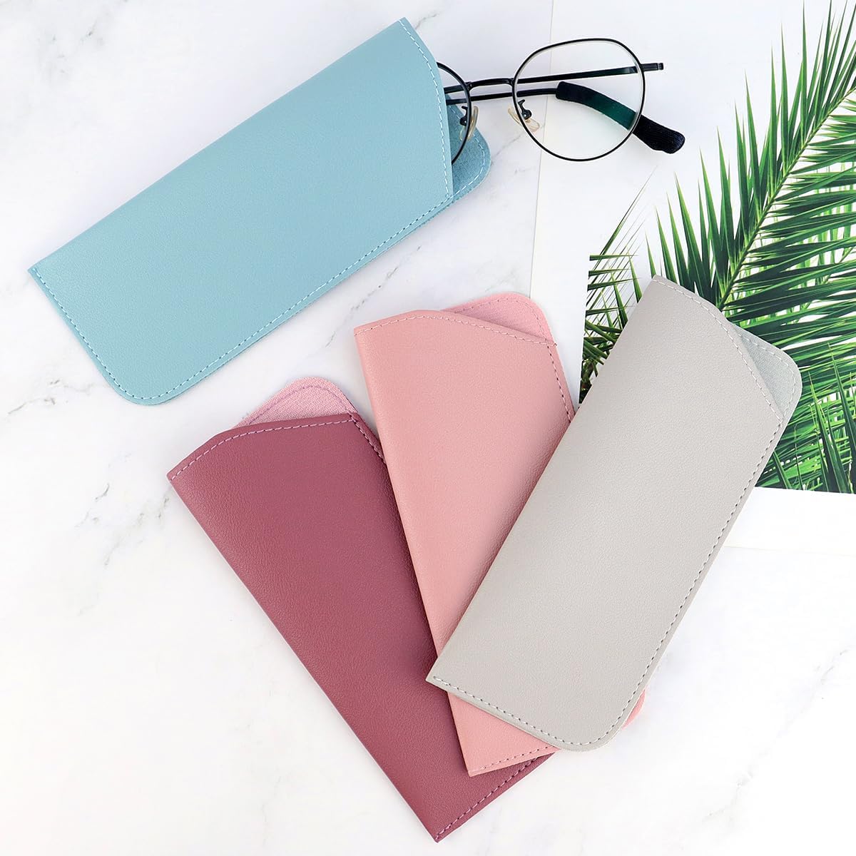 4 Pack Soft Leather Glasses Case 7x3 Inch Eyeglasses Pouch Portable PU Leather Glasses Pouch V1258-DP02-A-264
