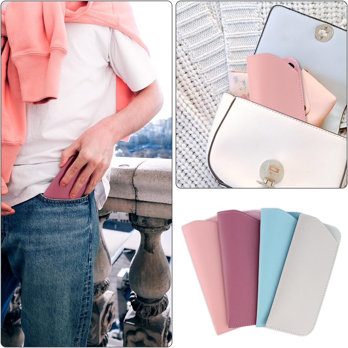 4 Pack Soft Leather Glasses Case 7x3 Inch Eyeglasses Pouch Portable PU Leather Glasses Pouch V1258-DP02-A-264