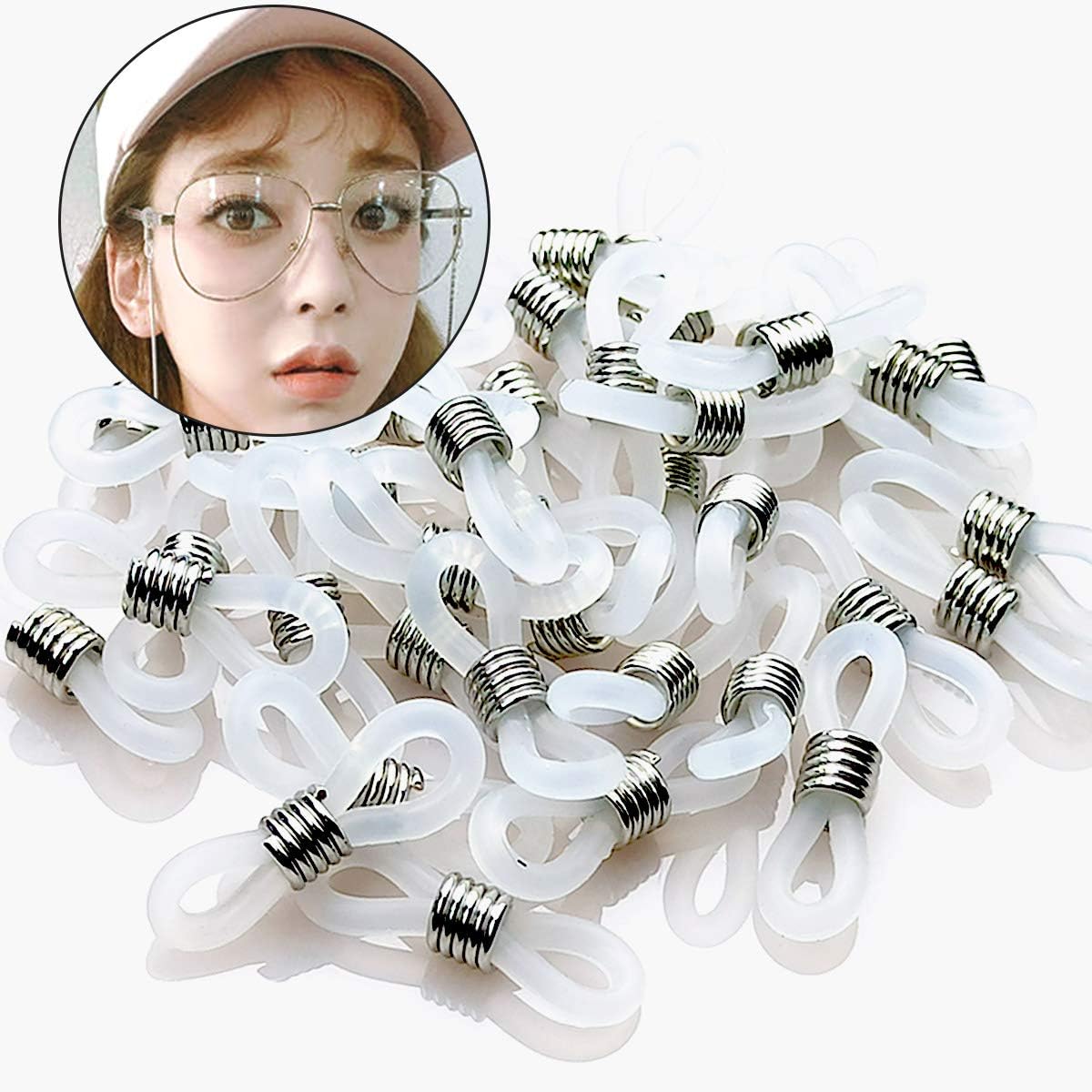 40 Pieces Eyeglass Chain Ends Adjustable Rubber Spectacle End Connectors for Eye Glasses Holder Necklace Chain V1258-DP02-A-265