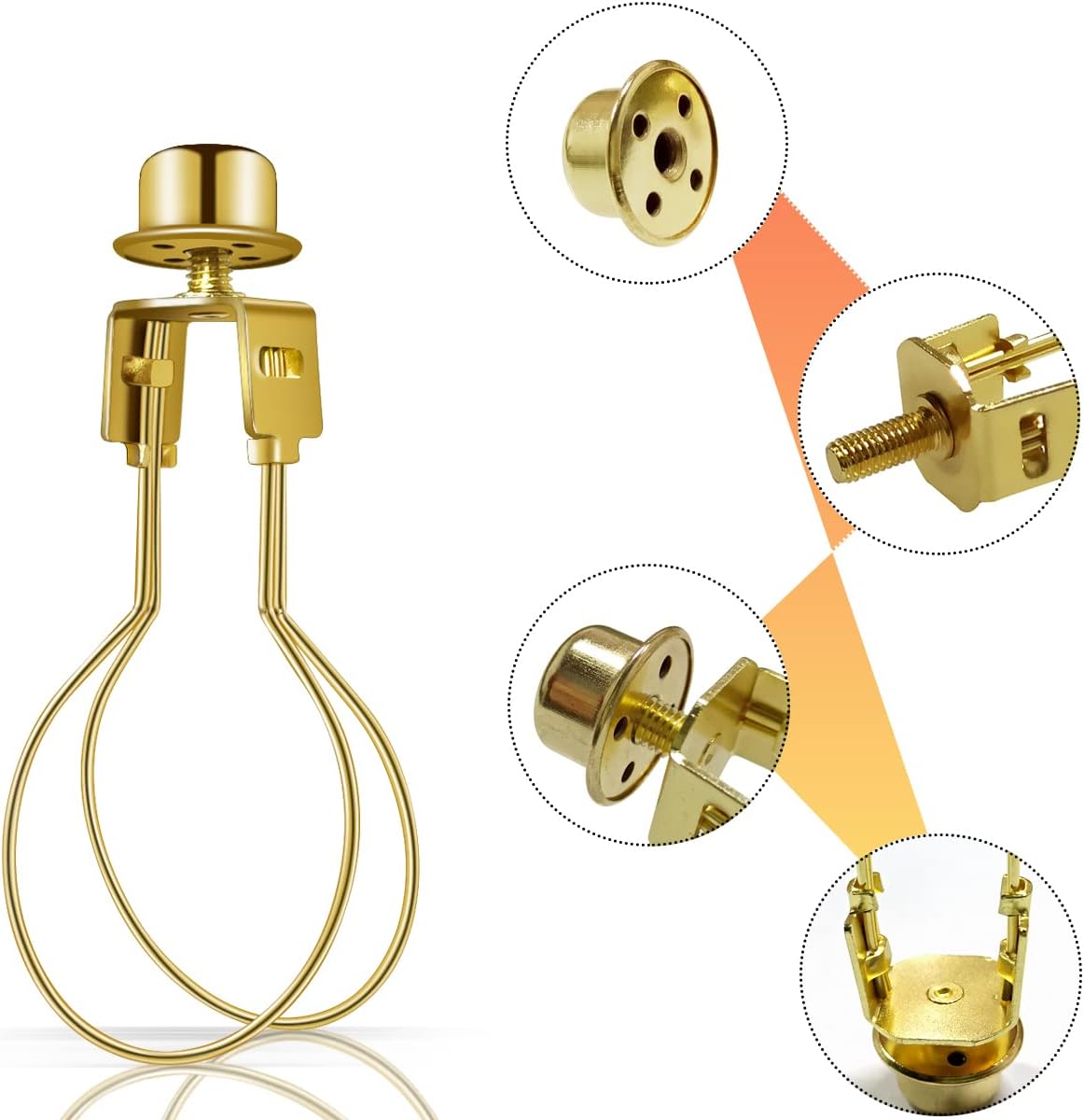 Lamp Holder for Clip-on Light Bulbs with Levellers, Include Finial - DIY Adapter for Shades (1 Pc, Gold) V1258-DP02-A-272