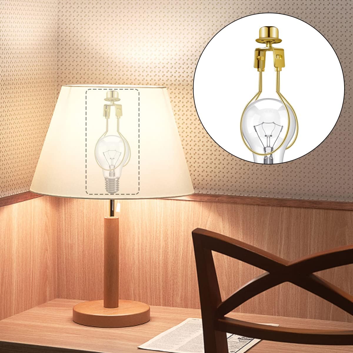 Lamp Holder for Clip-on Light Bulbs with Levellers, Include Finial - DIY Adapter for Shades (1 Pc, Gold) V1258-DP02-A-272