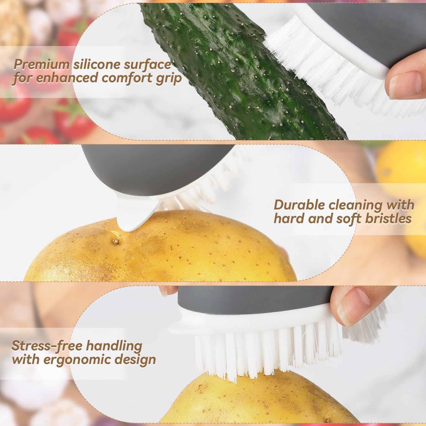 Vegetable Brush Potato Scrubber Brush Non Slip Comfortable Fruit Cleaning Tools for Washing Fruit Mushrooms V1258-DP02-A-275