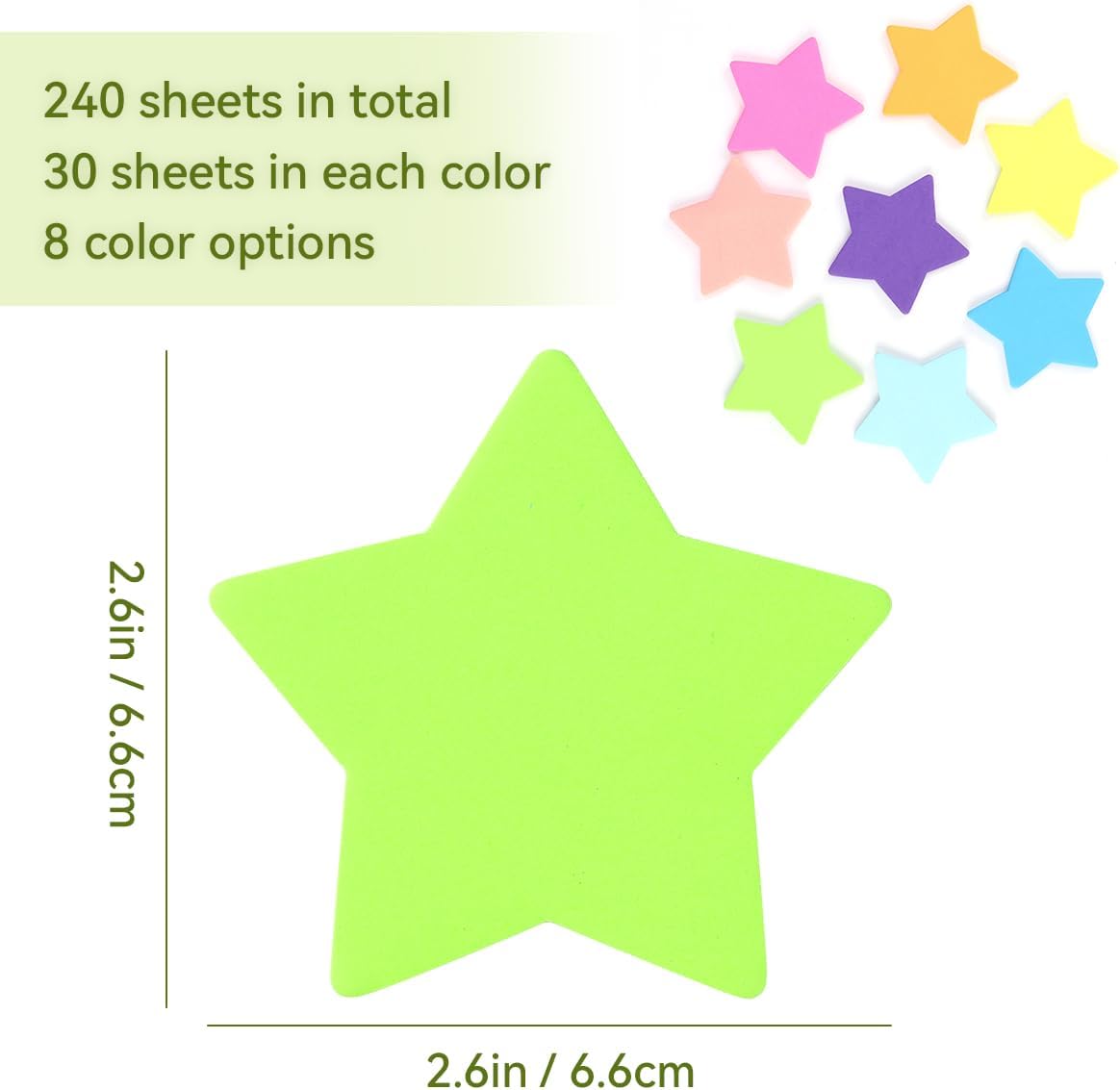 8 Color Star Shape Sticky Notes, 240 Sheets, Self-Sticky Note Pads for School Office Home V1258-DP02-A-285