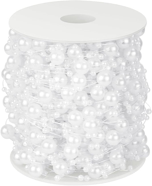 100 Feet Faux Pearls String Beads Fishing Line Artificial Decoration Pearl Strand Roll Beaded for Wedding V1258-DP02-A-288
