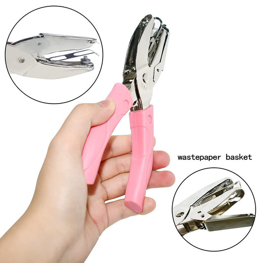 Handheld Hole Paper Punch Puncher for Craft Paper Tags Clothing Ticket DIY Scrapbook Tool, with Pink Soft V1258-DP02-A-290