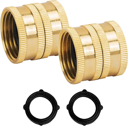 Garden Hose Adapter, 3/4 Inch Solid Brass Hose Connectors, 2 Pack Hose Connector with 2 Extra Washers (Female V1258-DP02-A-30
