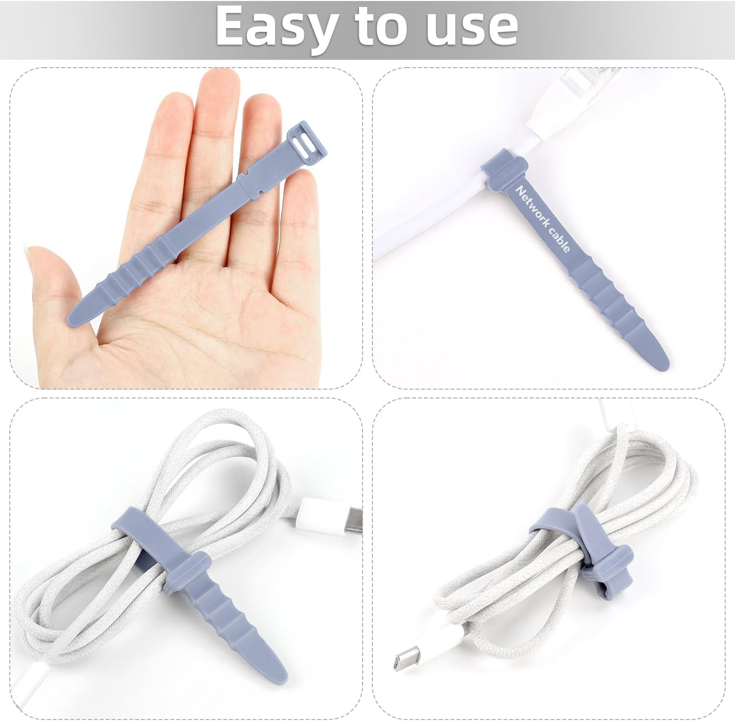 30Pcs Silicone Zip Ties Rubber Cable Ties 4.5 inch Reusable Zip Ties Elastic Cable Organizer for Wire V1258-DP02-A-304