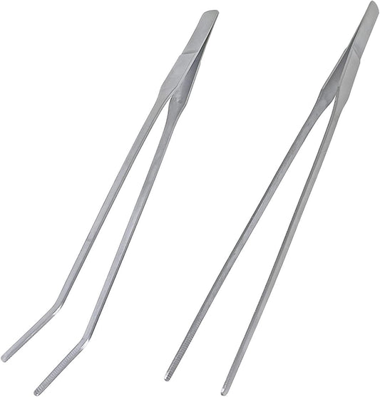 2 Pcs Feeding Tongs, Aquarium Tweezers Stainless Steel Straight and Curved Tweezers Set 27cm/10.6 inches V1258-DP02-A-305