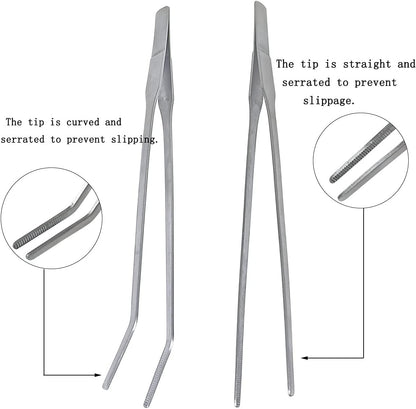2 Pcs Feeding Tongs, Aquarium Tweezers Stainless Steel Straight and Curved Tweezers Set 27cm/10.6 inches V1258-DP02-A-305