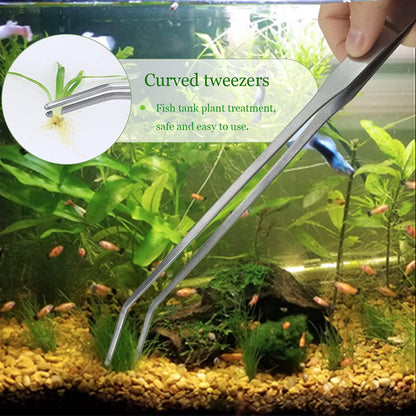 2 Pcs Feeding Tongs, Aquarium Tweezers Stainless Steel Straight and Curved Tweezers Set 27cm/10.6 inches V1258-DP02-A-305