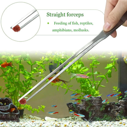 2 Pcs Feeding Tongs, Aquarium Tweezers Stainless Steel Straight and Curved Tweezers Set 27cm/10.6 inches V1258-DP02-A-305