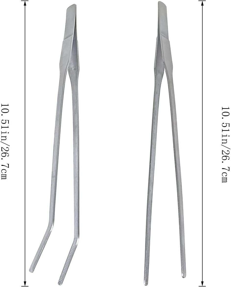 2 Pcs Feeding Tongs, Aquarium Tweezers Stainless Steel Straight and Curved Tweezers Set 27cm/10.6 inches V1258-DP02-A-305
