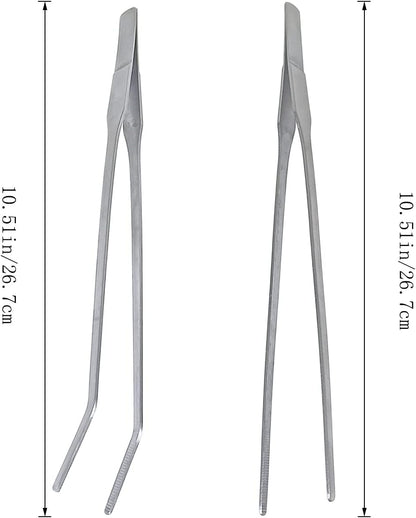 2 Pcs Feeding Tongs, Aquarium Tweezers Stainless Steel Straight and Curved Tweezers Set 27cm/10.6 inches V1258-DP02-A-305