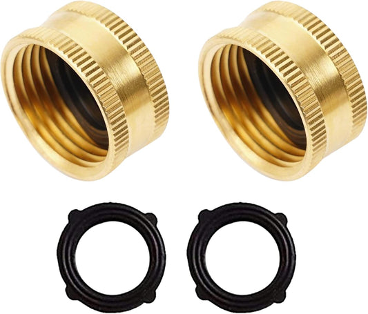 Brass Garden Hose End Caps, 2 Pack 3/4" Female End Cap, Garden Hose End Caps with 2 Washers V1258-DP02-A-31