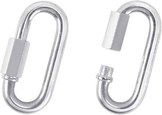 2 Pack M5 D-Shape Silver Steel Quick Link Carabiner, Chain Hooks for Outdoor Traveling Equipment, Connecting V1258-DP02-A-317
