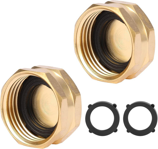 2 Pack Garden Hose End Caps with Washers, Brass Spigot Cap, 3/4" Female End Cap V1258-DP02-A-32