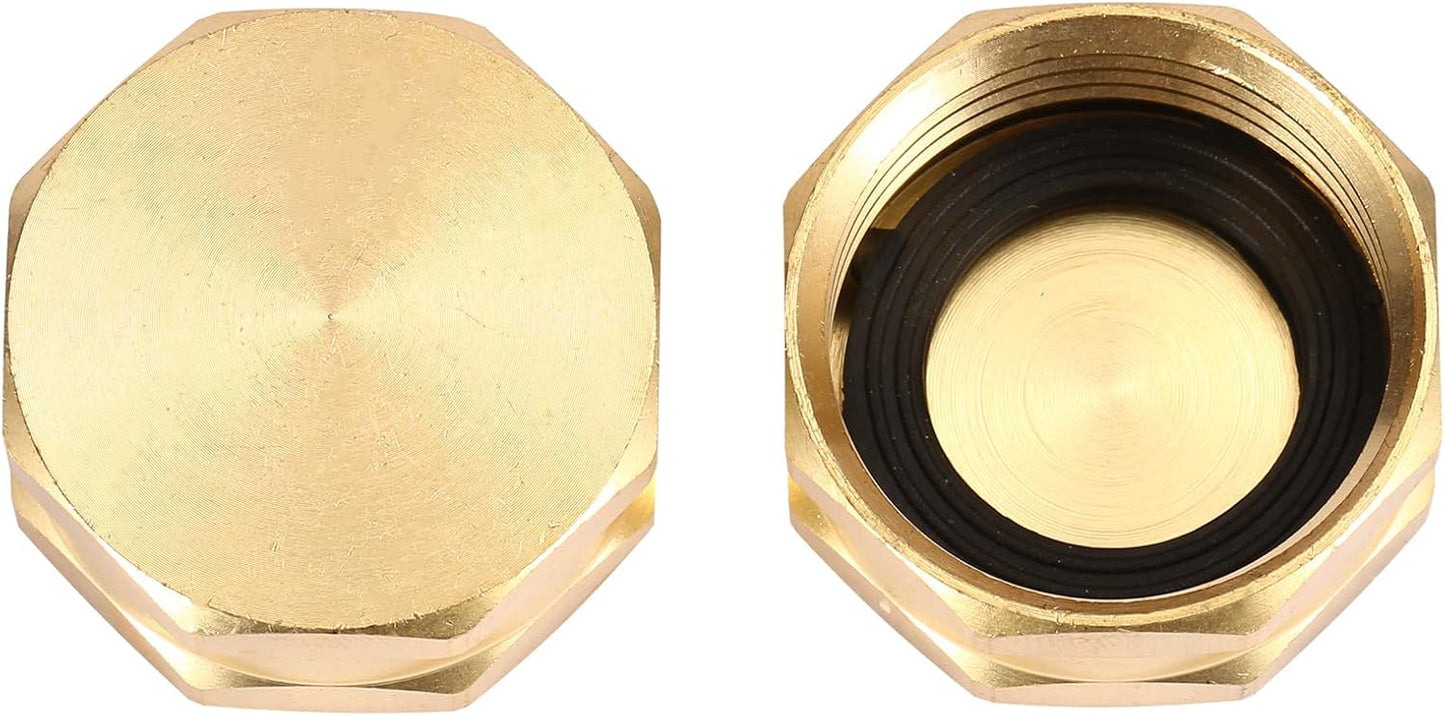 2 Pack Garden Hose End Caps with Washers, Brass Spigot Cap, 3/4" Female End Cap V1258-DP02-A-32