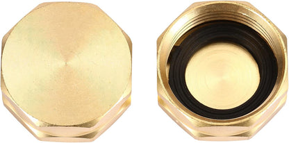 2 Pack Garden Hose End Caps with Washers, Brass Spigot Cap, 3/4" Female End Cap V1258-DP02-A-32