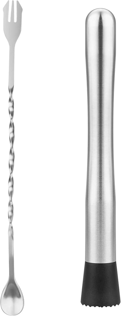 Muddler for Cocktails, 10" Muddler and Long Handle Bar Cocktail Mixing Spoon, Stainless Steel Stirrer, Bar V1258-DP02-A-331
