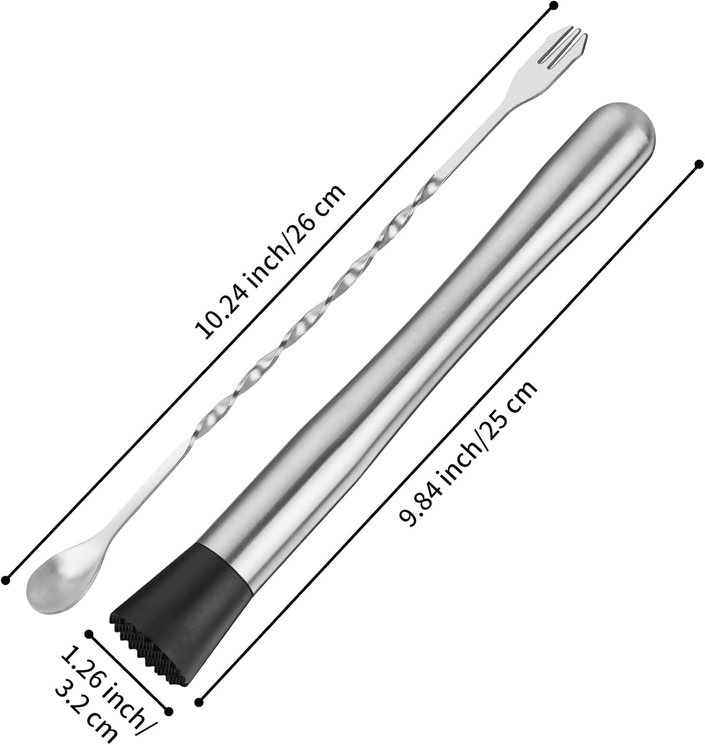 Muddler for Cocktails, 10" Muddler and Long Handle Bar Cocktail Mixing Spoon, Stainless Steel Stirrer, Bar V1258-DP02-A-331
