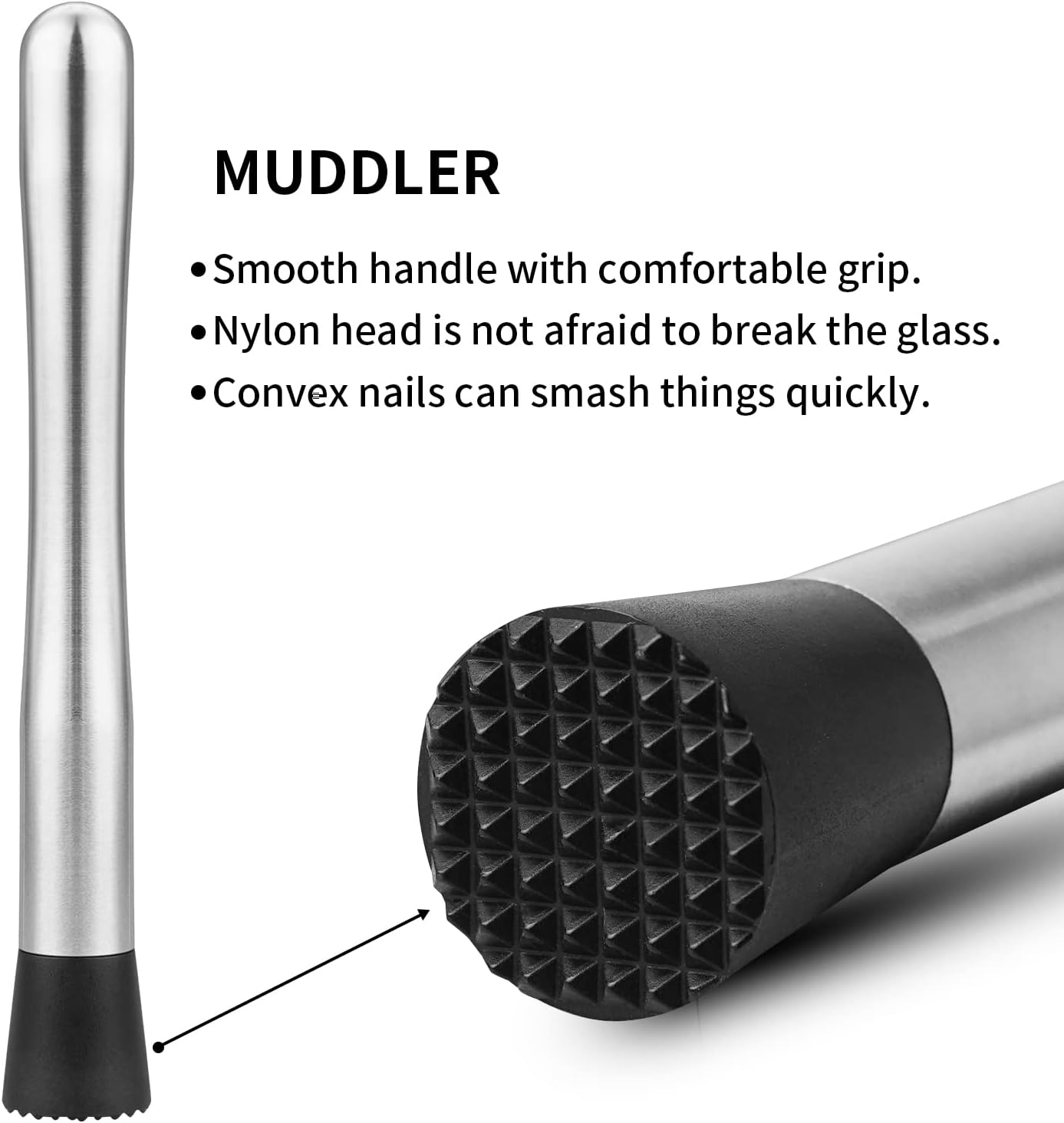 Muddler for Cocktails, 10" Muddler and Long Handle Bar Cocktail Mixing Spoon, Stainless Steel Stirrer, Bar V1258-DP02-A-331