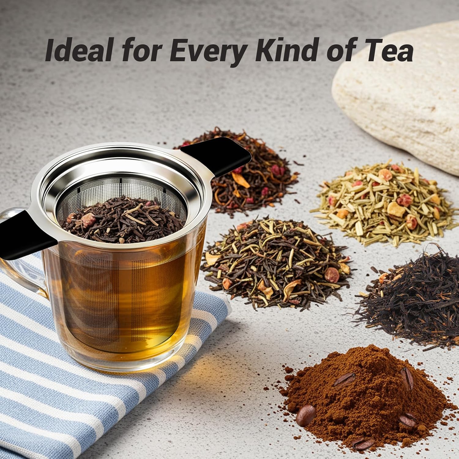 Stainless Steel Tea Infuser Steeper Strainer for Loose Leaf Tea, Fine Mesh Reusable Diffusers Ball Bag Filter V1258-DP02-A-334