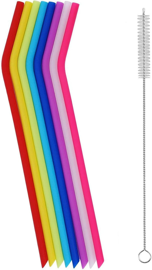 8 Pack Reusable Regular Size Silicone Drinking Straws with 1 Cleaning Brushes, Extra long Flexible Coffee V1258-DP02-A-336