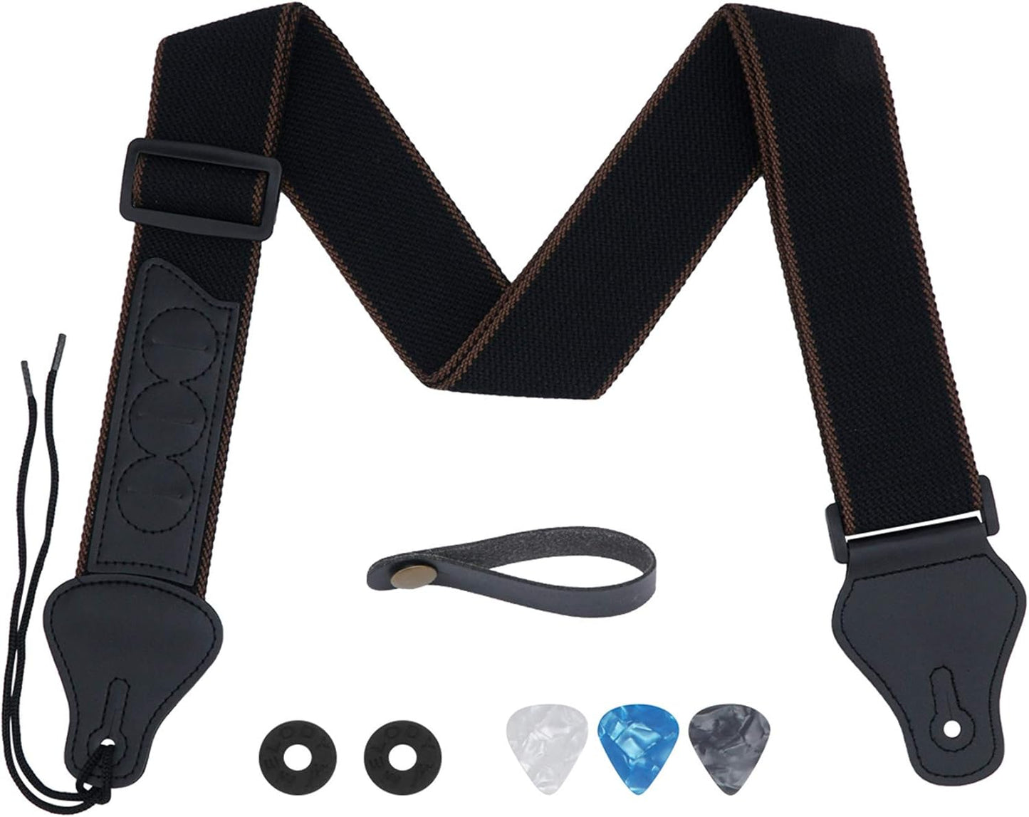 Guitar Strap, Soft Cotton Straps With 3 Pick Holders, Button Headstock Adaptor, 1 Pair Locks and 3 Picks Set V1258-DP02-A-338