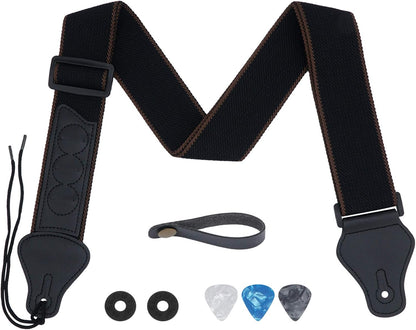 Guitar Strap, Soft Cotton Straps With 3 Pick Holders, Button Headstock Adaptor, 1 Pair Locks and 3 Picks Set V1258-DP02-A-338