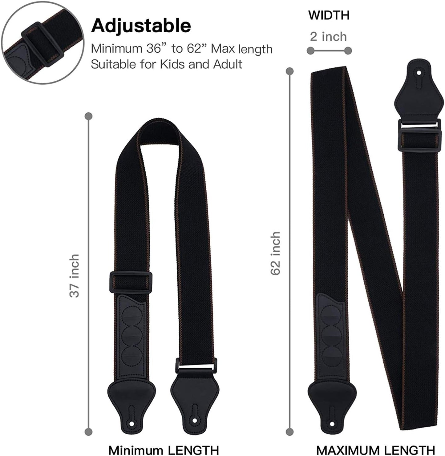 Guitar Strap, Soft Cotton Straps With 3 Pick Holders, Button Headstock Adaptor, 1 Pair Locks and 3 Picks Set V1258-DP02-A-338