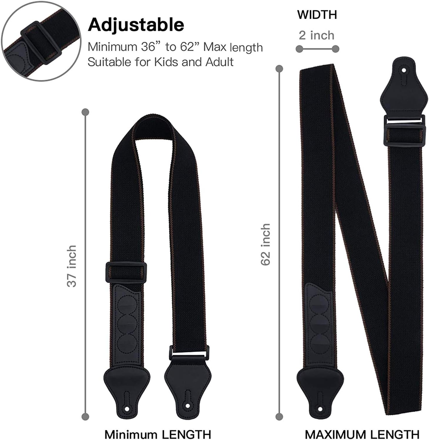 Guitar Strap, Soft Cotton Straps With 3 Pick Holders, Button Headstock Adaptor, 1 Pair Locks and 3 Picks Set V1258-DP02-A-338