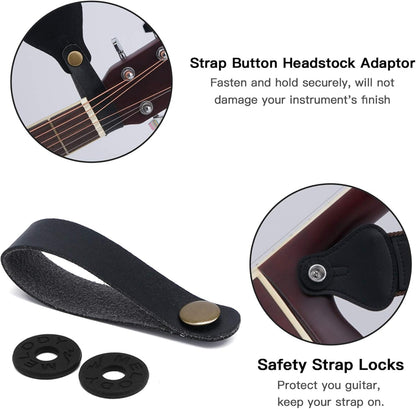 Guitar Strap, Soft Cotton Straps With 3 Pick Holders, Button Headstock Adaptor, 1 Pair Locks and 3 Picks Set V1258-DP02-A-338