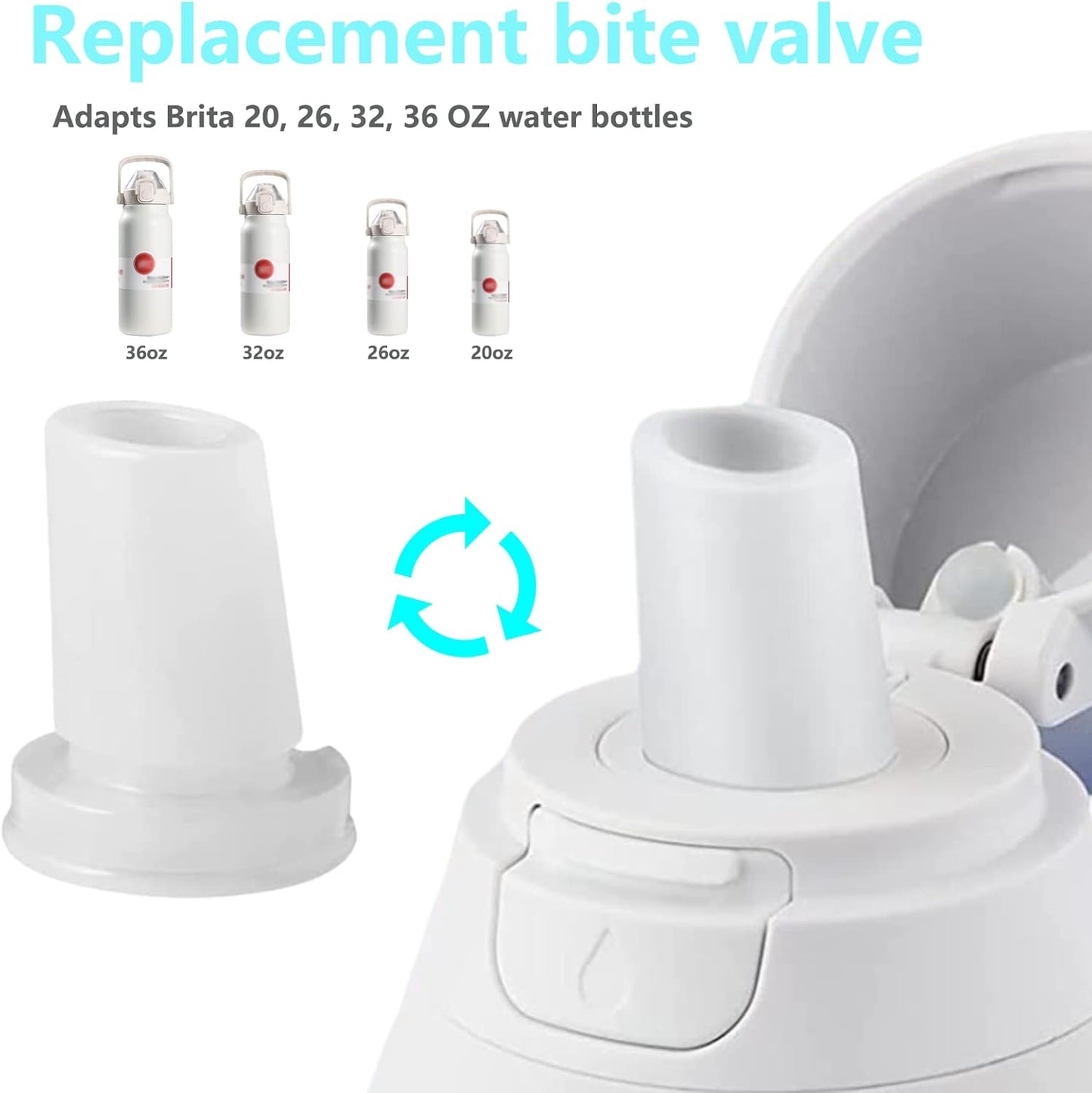 Bite Valve Replacement for Brita Water Bottle, 2 Pack, Silicone, BPA-Free, 1 Liter, Sports, Travel V1258-DP02-A-345