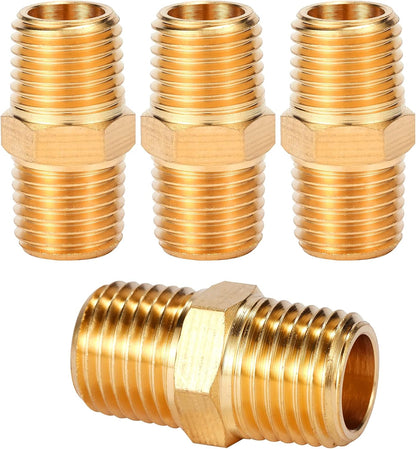 4 pcs Solid Brass Pipe Fitting, Hex Nipple, 1/4" x 1/4" NPT Male Pipe Adapter (O.D x O.D: 1/2'' x 1/2'') V1258-DP02-A-35