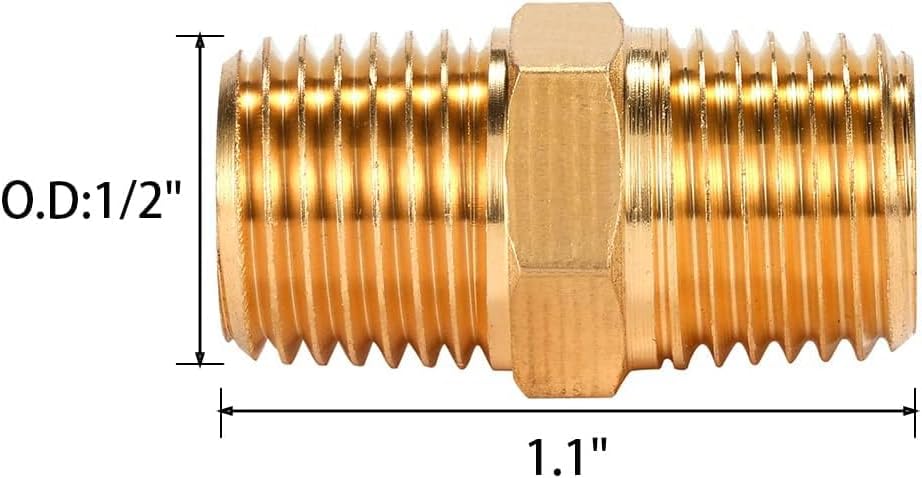 4 pcs Solid Brass Pipe Fitting, Hex Nipple, 1/4" x 1/4" NPT Male Pipe Adapter (O.D x O.D: 1/2'' x 1/2'') V1258-DP02-A-35