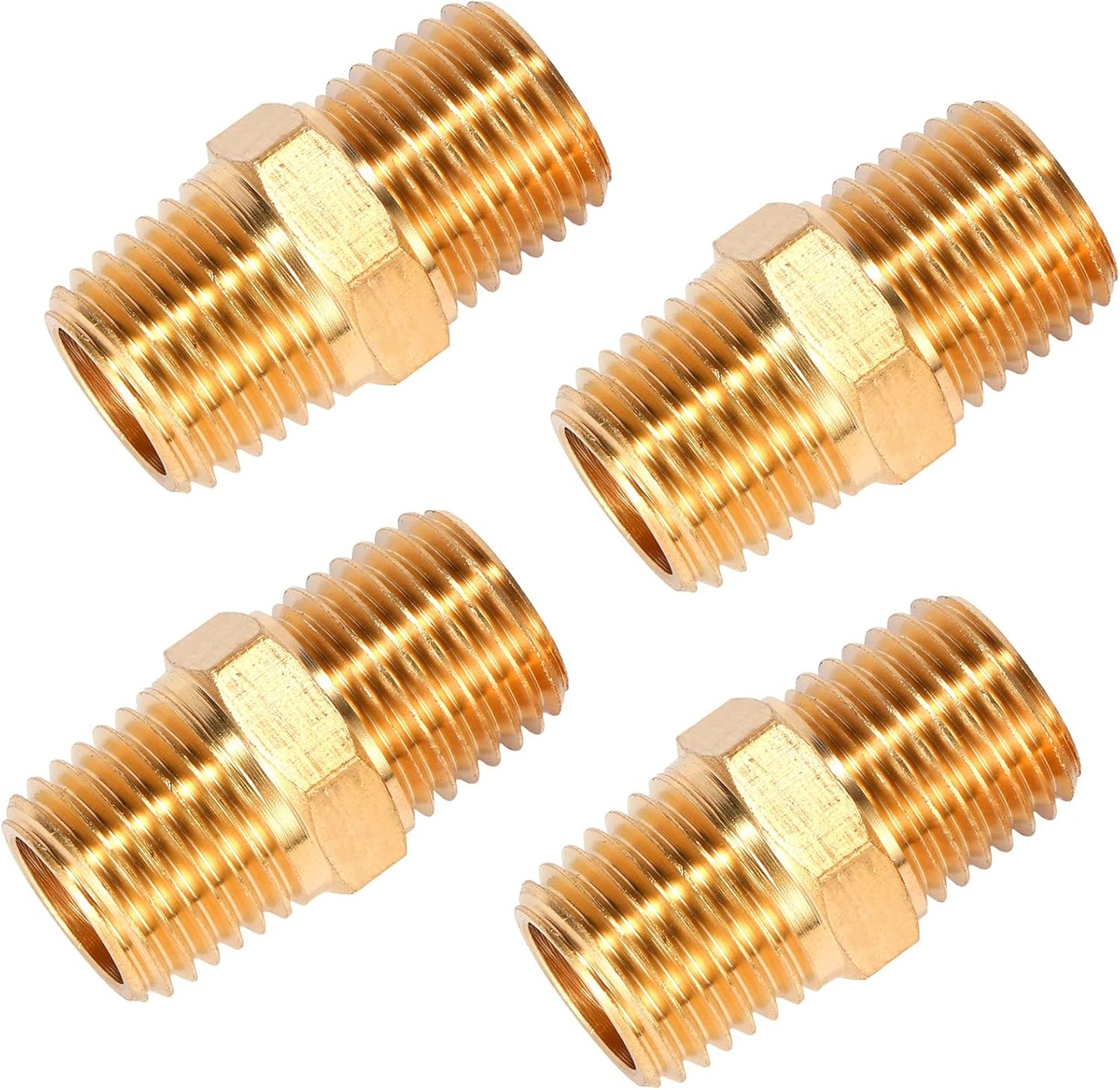 4 pcs Solid Brass Pipe Fitting, Hex Nipple, 1/4" x 1/4" NPT Male Pipe Adapter (O.D x O.D: 1/2'' x 1/2'') V1258-DP02-A-35