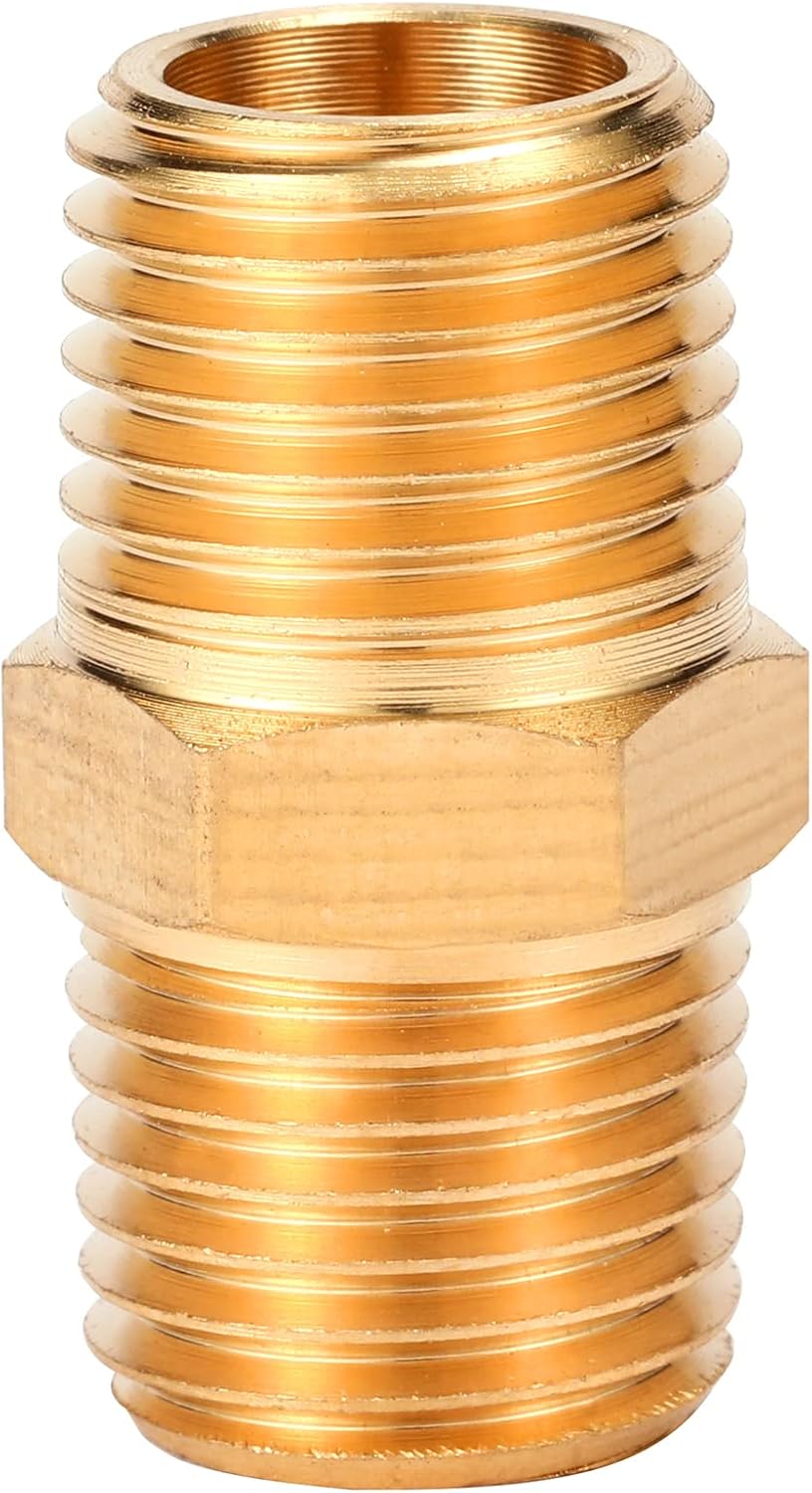 4 pcs Solid Brass Pipe Fitting, Hex Nipple, 1/4" x 1/4" NPT Male Pipe Adapter (O.D x O.D: 1/2'' x 1/2'') V1258-DP02-A-35