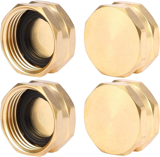 4 Pack Garden Hose End Caps with Washers, Brass Spigot Cap, 3/4" Female End Cap V1258-DP02-A-36